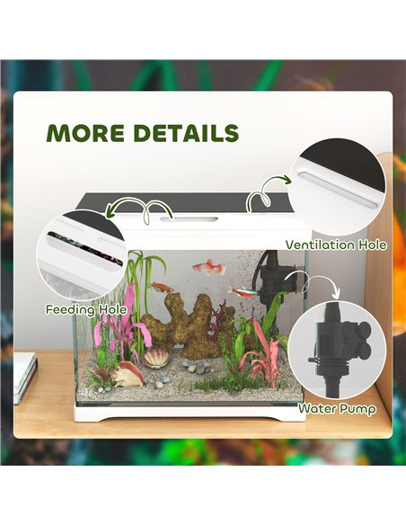 PawHut 17L Glass Fish Tank with Filter System, LED Light, Water Pump, for Betta, Goldfish, Shrimps, White - pic 159294 | FastDaddyshop
