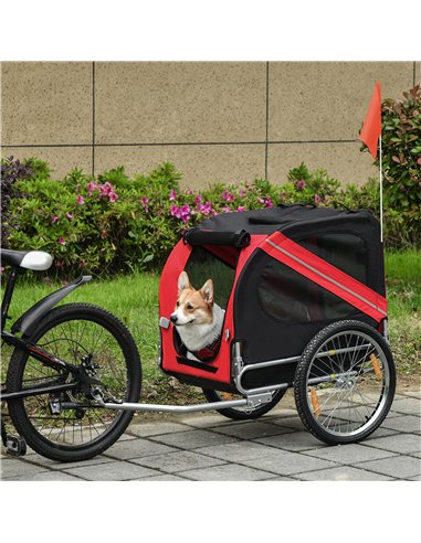 Pawhut Bicycle Pet Trailer in Steel Frame-Red/Black
