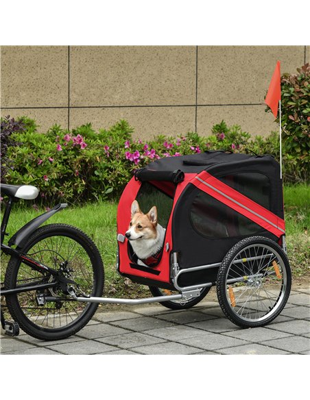 Pawhut Bicycle Pet Trailer in Steel Frame-Red/Black - pic 159298 | FastDaddyshop