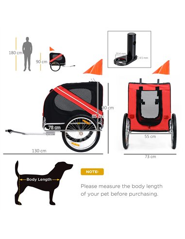 Pawhut Bicycle Pet Trailer in Steel Frame-Red/Black