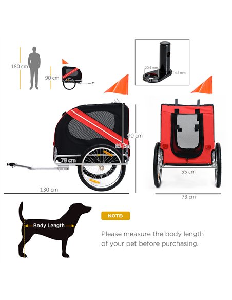 Pawhut Bicycle Pet Trailer in Steel Frame-Red/Black - pic 159299 | FastDaddyshop
