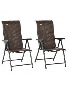 Outsunny Set of 2 Outdoor Wicker Folding Chairs with 7 Levels Adjustable Backrest, Red Brown