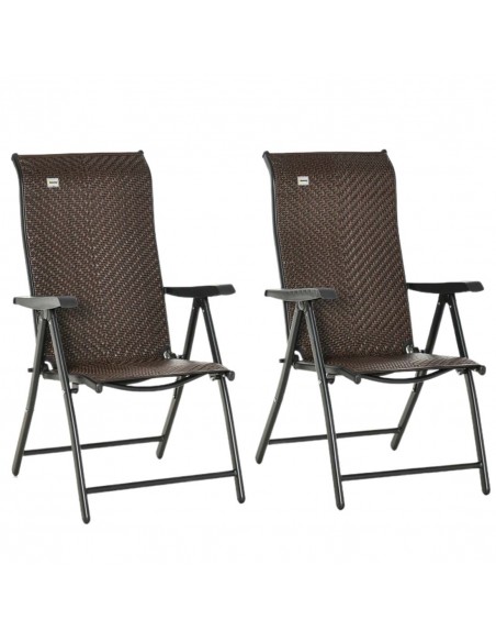 Outsunny Set of 2 Outdoor Wicker Folding Chairs with 7 Levels Adjustable Backrest, Red Brown - pic 15930 | FastDaddyshop