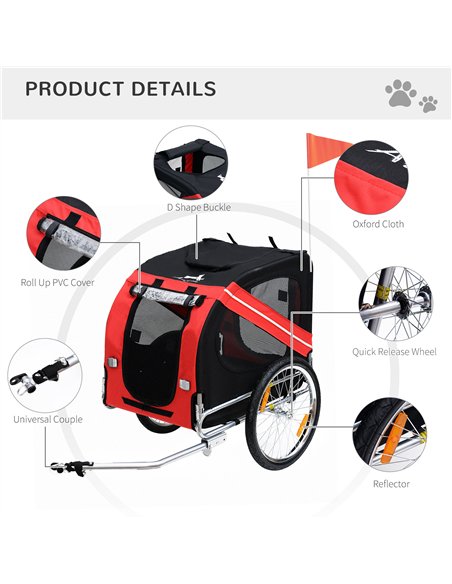 Pawhut Bicycle Pet Trailer in Steel Frame-Red/Black - pic 159300 | FastDaddyshop
