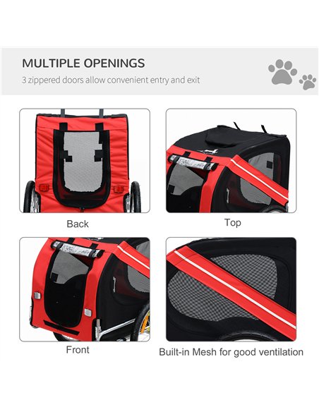 Pawhut Bicycle Pet Trailer in Steel Frame-Red/Black - pic 159302 | FastDaddyshop