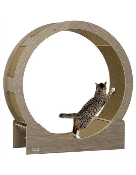 PawHut Cat Wheel with Brake, Scratching Pads - Walnut Brown - pic 159306 | FastDaddyshop