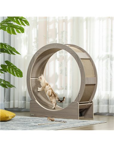 PawHut Cat Wheel with Brake, Scratching Pads - Walnut Brown