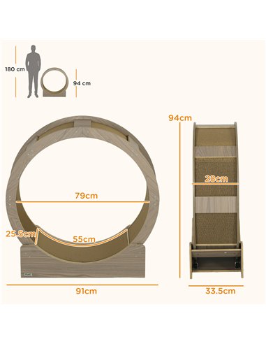 PawHut Cat Wheel with Brake, Scratching Pads - Walnut Brown