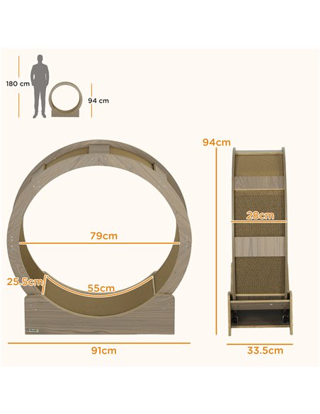 PawHut Cat Wheel with Brake, Scratching Pads - Walnut Brown - pic 159308 | FastDaddyshop