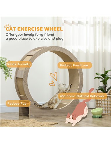 PawHut Cat Wheel with Brake, Scratching Pads - Walnut Brown