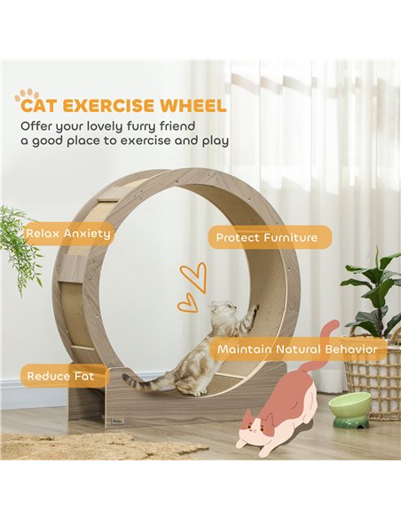 PawHut Cat Wheel with Brake, Scratching Pads - Walnut Brown - pic 159309 | FastDaddyshop
