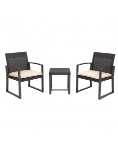 Outsunny Outdoor PP Rattan Bistro Set with 2 Cushioned Single Chairs, Brown