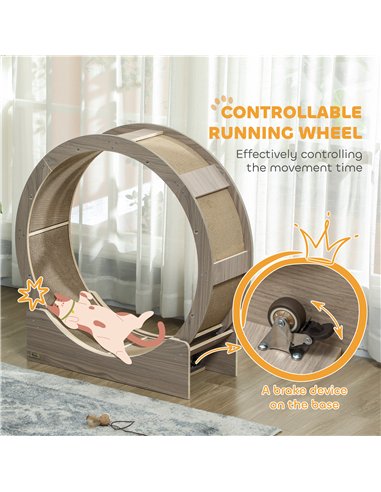 PawHut Cat Wheel with Brake, Scratching Pads - Walnut Brown