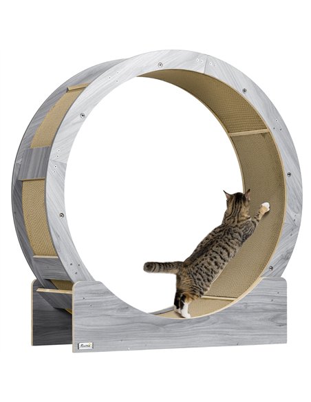 PawHut Cat Wheel with Brake, Scratching Pads - Grey - pic 159315 | FastDaddyshop