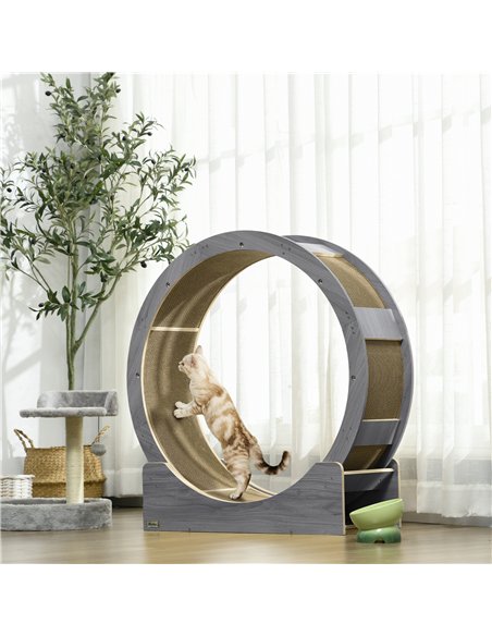 PawHut Cat Wheel with Brake, Scratching Pads - Grey - pic 159316 | FastDaddyshop