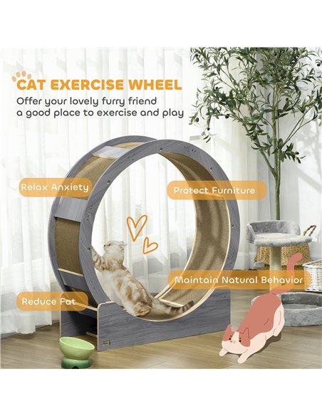 PawHut Cat Wheel with Brake, Scratching Pads - Grey - pic 159318 | FastDaddyshop