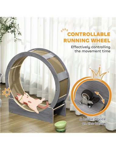 PawHut Cat Wheel with Brake, Scratching Pads - Grey