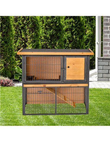 PawHut Wood-metal Guinea Pigs Hutches Elevated Pet House Outdoor 89.5 x 45 x 81cm