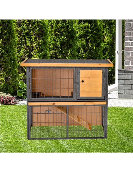 PawHut Wood-metal Guinea Pigs Hutches Elevated Pet House Outdoor 89.5 x 45 x 81cm - pic 159324 | FastDaddyshop