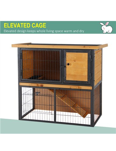 PawHut Wood-metal Guinea Pigs Hutches Elevated Pet House Outdoor 89.5 x 45 x 81cm