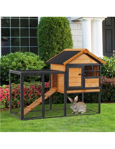 PawHut Wood-metal Guinea Pigs Hutches Elevated Pet Bunny House Rabbit Cage with Slide-Out Tray Outdoor