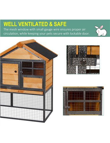 PawHut Wood-metal Guinea Pigs Hutches Elevated Pet Bunny House Rabbit Cage with Slide-Out Tray Outdoor