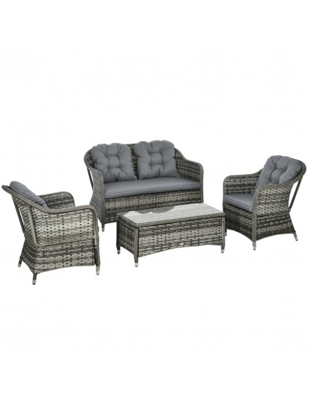Outsunny 4 Pieces PE Rattan Wicker Sofa Set with Coffee Table, Cushion, Grey - pic 15934 | FastDaddyshop