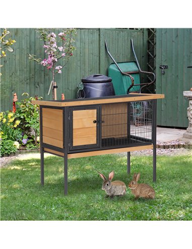 PawHut Wooden Guinea Pigs Hutches Elevated Pet House Bunny with Slide-Out Tray Outdoor Natural