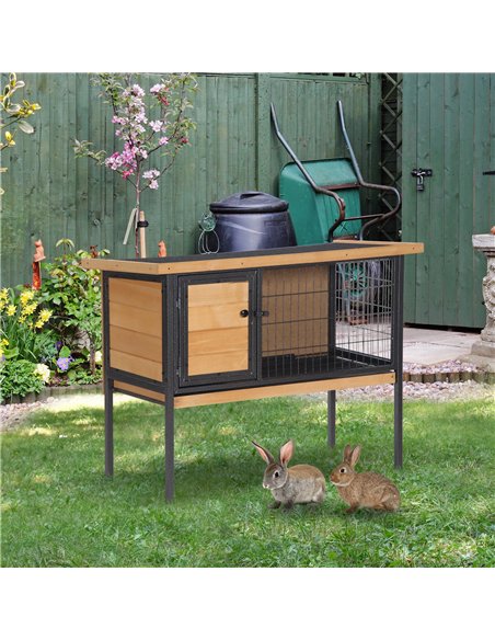 PawHut Wooden Guinea Pigs Hutches Elevated Pet House Bunny with Slide-Out Tray Outdoor Natural - pic 159342 | FastDaddyshop
