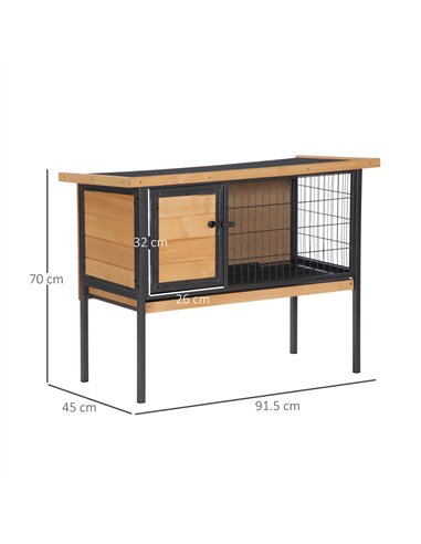 PawHut Wooden Guinea Pigs Hutches Elevated Pet House Bunny with Slide-Out Tray Outdoor Natural