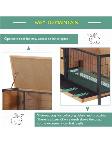PawHut Wooden Guinea Pigs Hutches Elevated Pet House Bunny with Slide-Out Tray Outdoor Natural