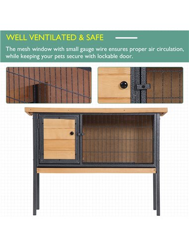 PawHut Wooden Guinea Pigs Hutches Elevated Pet House Bunny with Slide-Out Tray Outdoor Natural