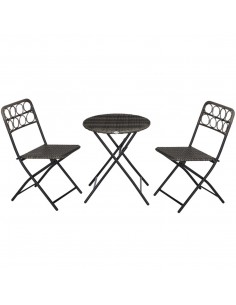 Outsunny 3 PCS Rattan Wicker Bistro Set with Easy Folding Coffee Table and Chairs, Grey