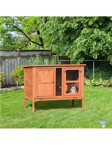 PawHut Wooden Guinea Pigs Hutches Elevated Pet Bunny House with Slide-Out Tray Openable Roof