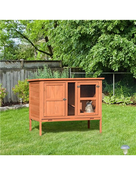 PawHut Wooden Guinea Pigs Hutches Elevated Pet Bunny House with Slide-Out Tray Openable Roof - pic 159351 | FastDaddyshop
