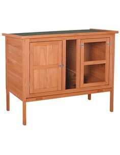 PawHut Wooden Guinea Pigs Hutches Elevated Pet Bunny House with Slide-Out Tray Openable Roof