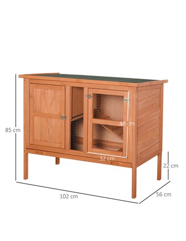 PawHut Wooden Guinea Pigs Hutches Elevated Pet Bunny House with Slide-Out Tray Openable Roof