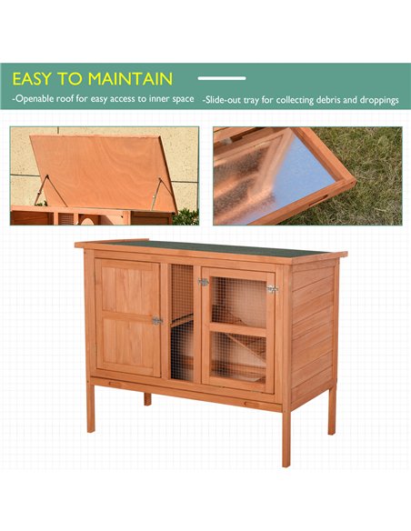 PawHut Wooden Guinea Pigs Hutches Elevated Pet Bunny House with Slide-Out Tray Openable Roof - pic 159355 | FastDaddyshop