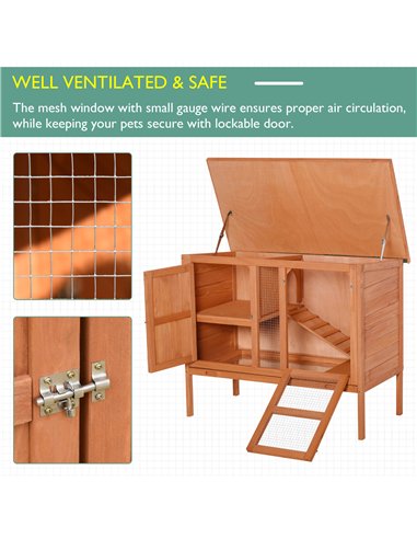 PawHut Wooden Guinea Pigs Hutches Elevated Pet Bunny House with Slide-Out Tray Openable Roof