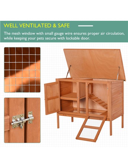 PawHut Wooden Guinea Pigs Hutches Elevated Pet Bunny House with Slide-Out Tray Openable Roof - pic 159356 | FastDaddyshop