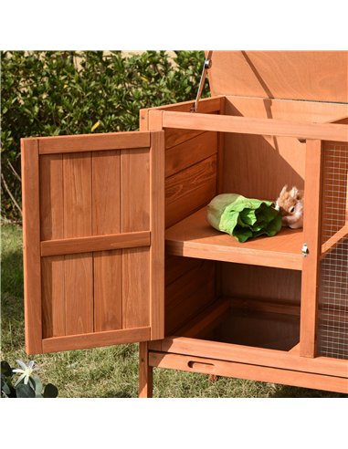 PawHut Wooden Guinea Pigs Hutches Elevated Pet Bunny House with Slide-Out Tray Openable Roof