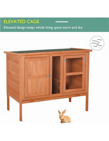 PawHut Wooden Guinea Pigs Hutches Elevated Pet Bunny House with Slide-Out Tray Openable Roof