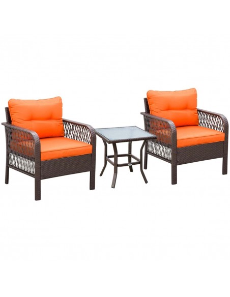 Outsunny 3 Pieces Patio PE Rattan Bistro Set with Coffee Table, Armrest Chairs, Cushion, Orange - pic 15936 | FastDaddyshop