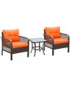 Outsunny 3 Pieces Patio PE Rattan Bistro Set with Coffee Table, Armrest Chairs, Cushion, Orange