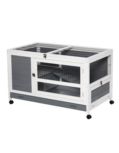 PawHut Wooden Guinea Pigs Hutches Elevated Pet Bunny House Rabbit Cage with Slide-Out Tray Indoor Grey - pic 159361 | FastDaddyshop