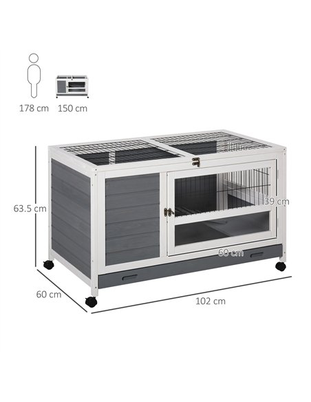 PawHut Wooden Guinea Pigs Hutches Elevated Pet Bunny House Rabbit Cage with Slide-Out Tray Indoor Grey - pic 159362 | FastDaddyshop
