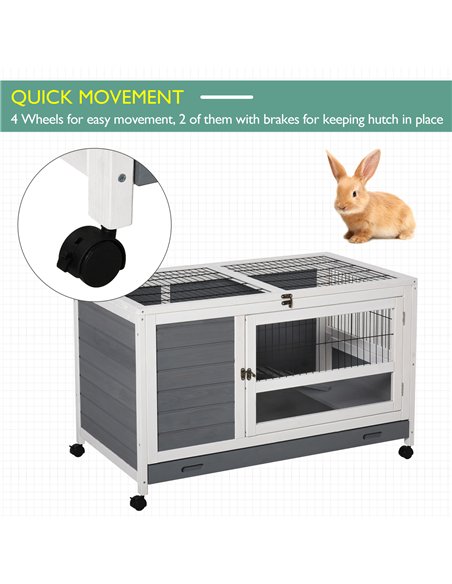 PawHut Wooden Guinea Pigs Hutches Elevated Pet Bunny House Rabbit Cage with Slide-Out Tray Indoor Grey - pic 159363 | FastDaddyshop