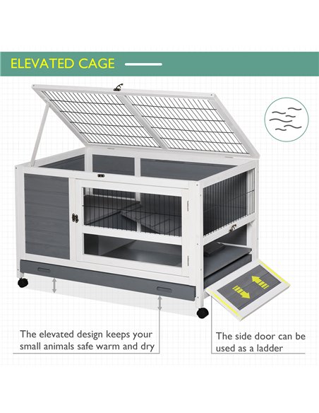 PawHut Wooden Guinea Pigs Hutches Elevated Pet Bunny House Rabbit Cage with Slide-Out Tray Indoor Grey - pic 159364 | FastDaddyshop