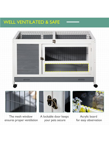 PawHut Wooden Guinea Pigs Hutches Elevated Pet Bunny House Rabbit Cage with Slide-Out Tray Indoor Grey - pic 159365 | FastDaddyshop
