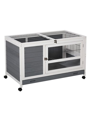 PawHut Wooden Guinea Pigs Hutches Elevated Pet Bunny House Rabbit Cage with Slide-Out Tray Indoor Grey